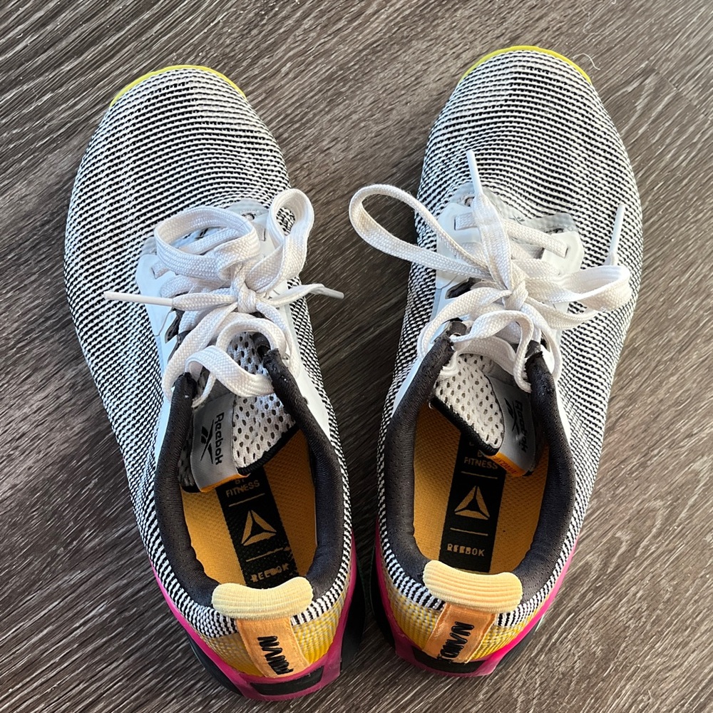 Reebok Striped Sneakers with Pink and Yellow Accents